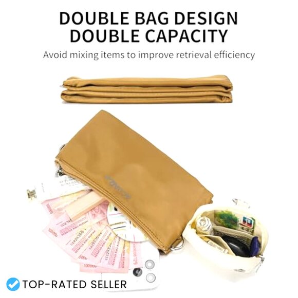 Nylon Crossbody Bag Waterproof Multi-Pocket Trendy Shoulder Purse Wide Strap - Picture 5 of 6